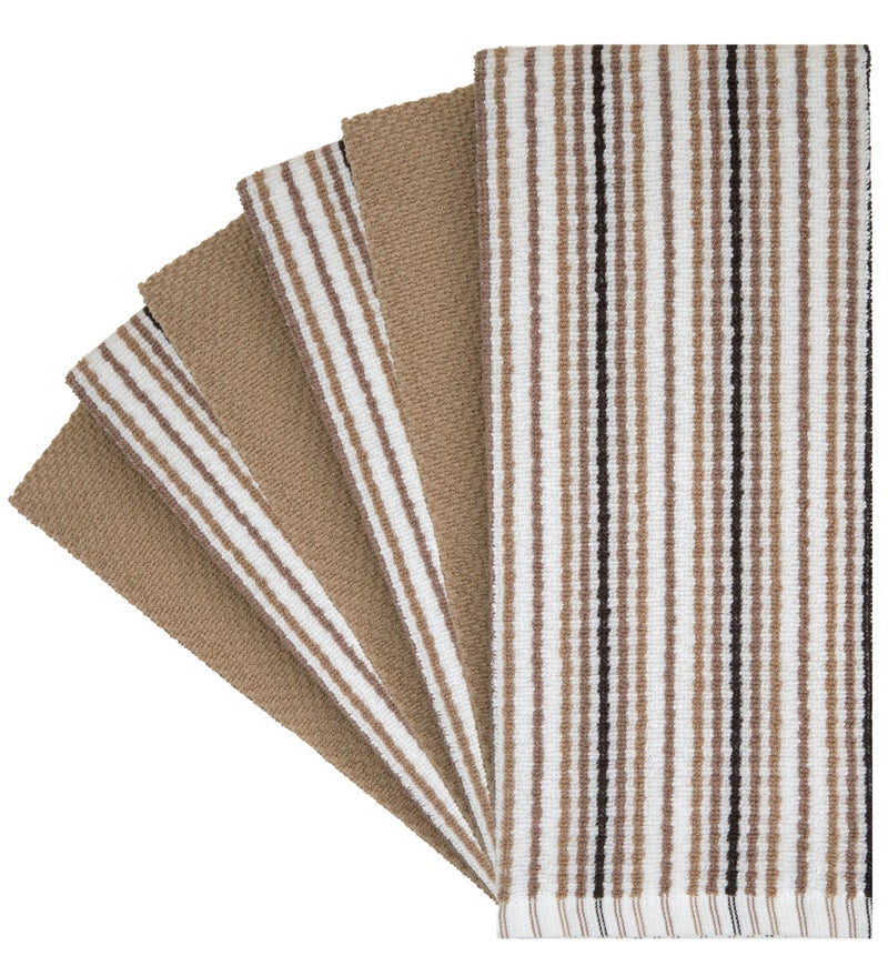 Bumble Towels Kitchen Towels 16â€x 26â€ - 6 Pack | Large Cotton Dish Towels | Popcorn Stripe Design | 430 GSM Highly Absorbent with Hanging Loop | Tan - Image 2